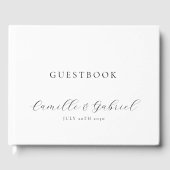 Elegante Black Script Calligraphy White Wedding Gästebuch (Vorderseite)