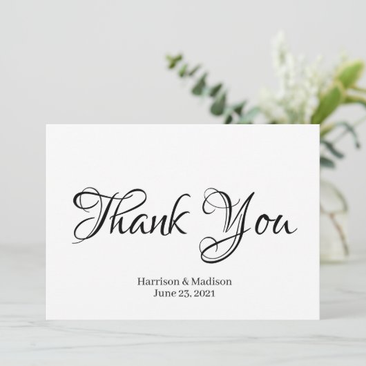 Elegante Black Script Custom Wedding Dankeschön Ca (Stehend Vorderseite)