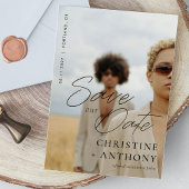 Elegante Black Script Foto Save the Date Karte