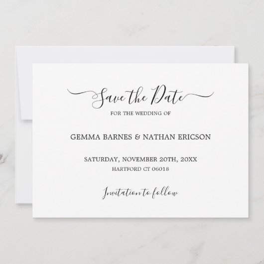 Elegante Black Script Foto Save the Date Karte (Rückseite)