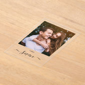 Elegante Black Script-Foto-Tischnummer Acryleinladungen (Ablage )