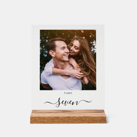 Elegante Black Script-Foto-Tischnummer Acrylschild (Vorderseite)