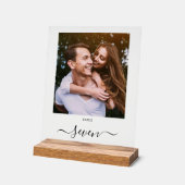 Elegante Black Script-Foto-Tischnummer Acrylschild (Winkel)