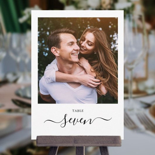 Elegante Black Script-Foto-Tischnummer Einladung