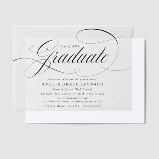 Elegante Black Script Graduation Party Pergament Einladungen (Versetzt)