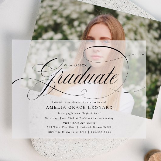 Elegante Black Script Graduation Party Pergament Einladungen