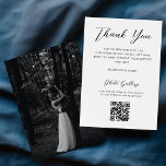 Elegante Black Script QR Code Foto Gallery Hochzei Dankeskarte<br><div class="desc">Diese elegante Wedding Dankeschön Card in Schwarz/Weiß enthält Ihre persönliche Danksagung, ein Wunschbild auf der Rückseite und einen individuellen QR-Code, mit dem Sie Ihr Online-Hochzeitsalbum mit Ihren Gästen teilen können. Ideal, wenn Sie gewollt haben, die Erinnerungen mit Ihren Hochzeitsgästen zu teilen, oder wenn Sie eine ungestopfte Zeremonie hatten - geben...</div>