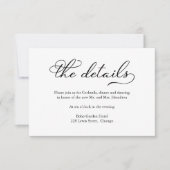 Elegante Black Script-Wedding Details Card RSVP Karte (Vorderseite)