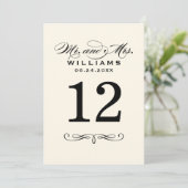 Elegante Black Script Wedding Monogram Tischnummer (Stehend Vorderseite)