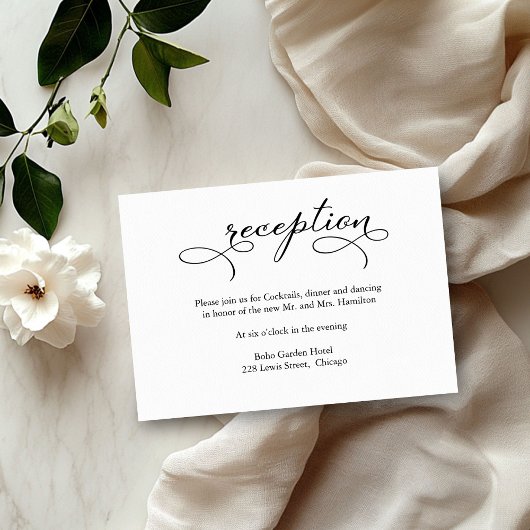Elegante Black Script Wedding Reception Card RSVP Karte