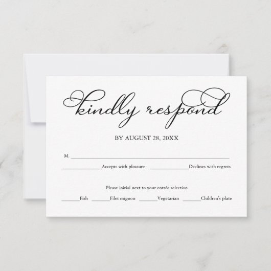 Elegante Black Script Wedding RSVP Card (Vorderseite)