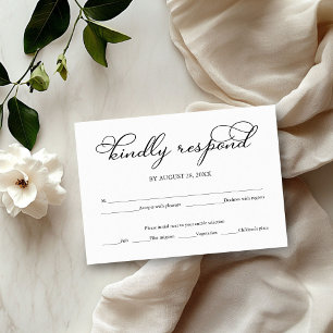 Elegante Black Script Wedding RSVP Card Karte