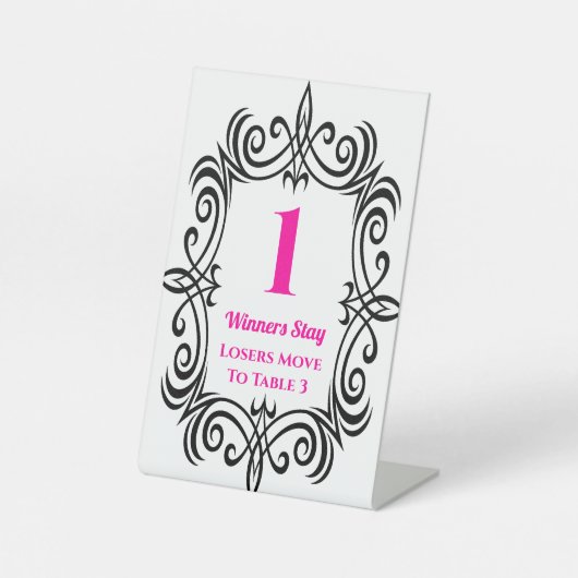 Elegante Black Scroll Bunco Table One Card Sockelschild (Vorderseite)