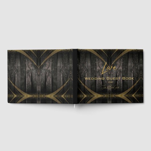 Elegante Black Shiny Rustic Wood Wedding Gästebuch (Voll)