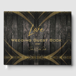 Elegante Black Shiny Rustic Wood Wedding Gästebuch
