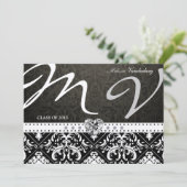 Elegante Black / Siilver Damask Class 2013 Einladung (Stehend Vorderseite)
