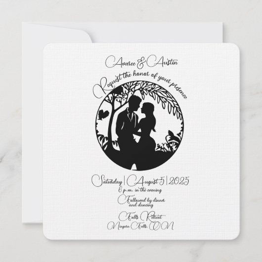 Elegante Black Silhouette Bridal Couple Einladung (Vorderseite)