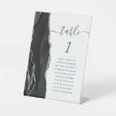 Elegante Black Silver Agate Wedding Tischnummer Sockelschild (Vorderseite)