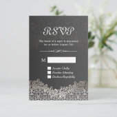 Elegante Black Silver Damask RSVP-Karte RSVP Karte (Stehend Vorderseite)