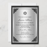 Elegante Black & Silver Fledermaus Mitzvah Einladu Einladung<br><div class="desc">bat mitzvah Einladung. Schwarz & Silber. Exklusiv Zazzle. Passen Sie Ihre persönlichen Daten an. Bitte beachten Sie alle flachen Bilder!</div>