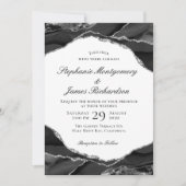 Elegante Black Silver Foil Agate Wedding Einladung (Vorderseite)