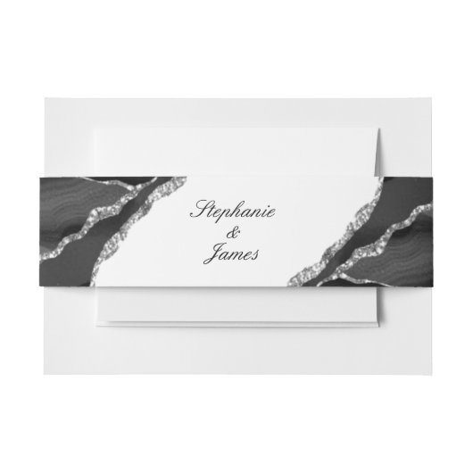 Elegante Black Silver Foil Agate Wedding Einladungsbanderole (Vorderseite Beispiel)
