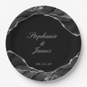 Elegante Black Silver Foil Agate Wedding Pappteller (Vorderseite)