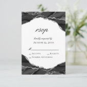 Elegante Black Silver Foil Agate Wedding RSVP Karte (Stehend Vorderseite)