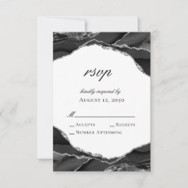 Elegante Black Silver Foil Agate Wedding RSVP Karte