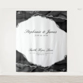 Elegante Black Silver Foil Agate Wedding Wandteppich (Vorderseite)
