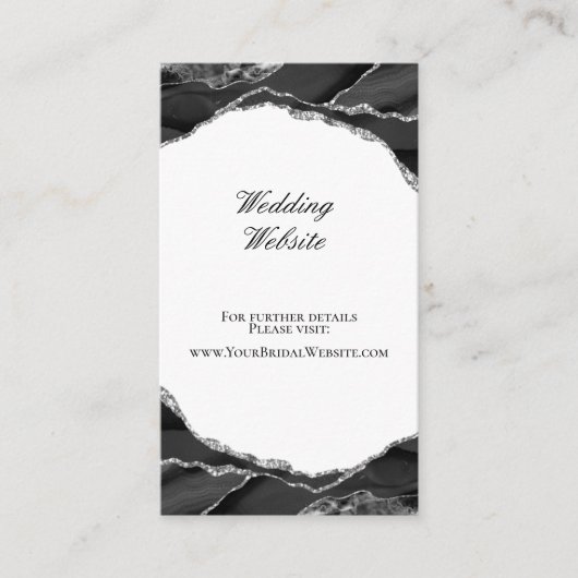 Elegante Black Silver Foil Agate Wedding Website Begleitkarte (Vorderseite)