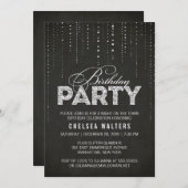 Elegante Black & Silver Geburtstagsparty Einladung (Vorne/Hinten)