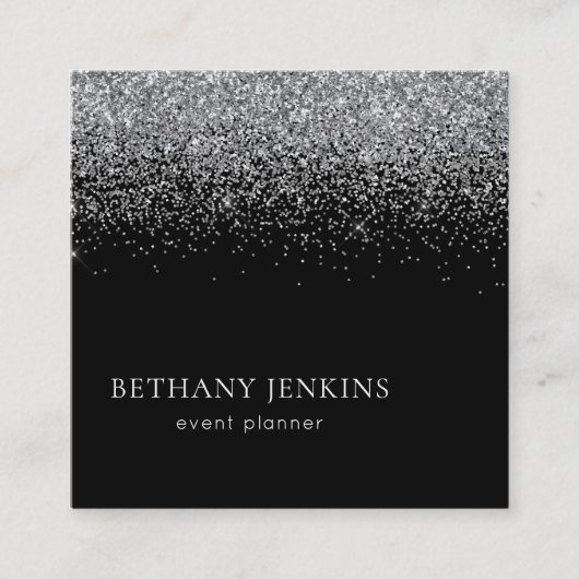 Elegante Black Silver Glitzer Business Card Quadratische Visitenkarte (Vorderseite)