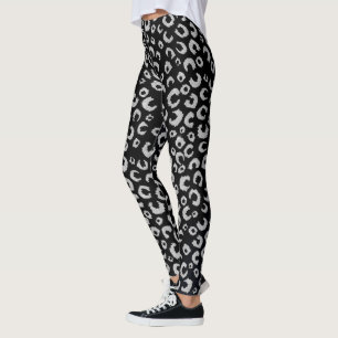 Elegante Black Silver Glitzer Leopard Animal Print Leggings