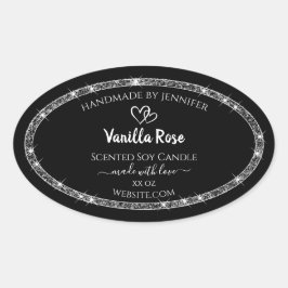 Elegante Black Silver Glitzer Stars Produktkennzei Ovaler Aufkleber