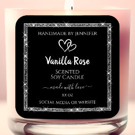 Elegante Black Silver Glitzer Stars Produktkennzei Quadratischer Aufkleber