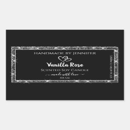 Elegante Black Silver Glitzer Stars Produktkennzei Rechteckiger Aufkleber