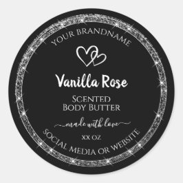 Elegante Black Silver Glitzer Stars Produktkennzei Runder Aufkleber