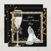 Elegante Black Silver Gold Women's Birthday Party Einladung (Vorne/Hinten)
