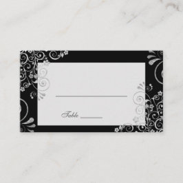 Elegante Black Silver Gray Swirl Wedding Platzkarte
