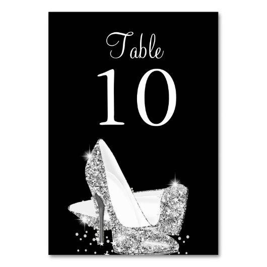 Elegante Black Silver Heelses Tischnummer Card (Vorderseite)