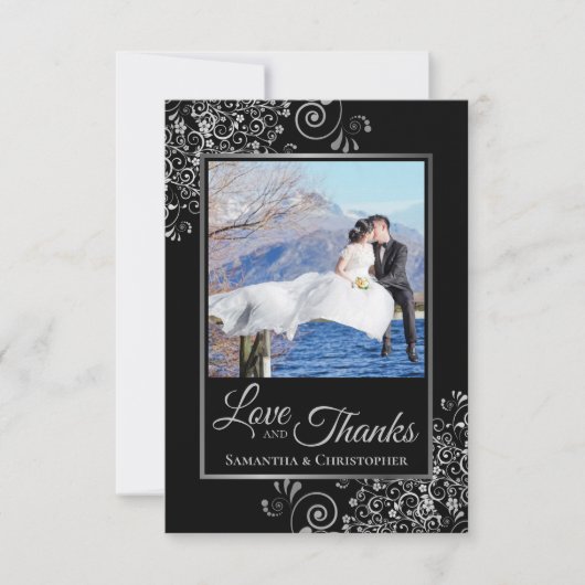 Elegante Black & Silver Liebe & Danke Hochzeit (Vorderseite)