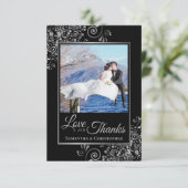 Elegante Black & Silver Liebe & Danke Hochzeit (Stehend Vorderseite)
