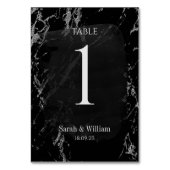 Elegante Black & Silver Marble Wedding Tischnummer (Vorderseite)