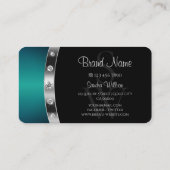 Elegante Black Silver Ocean Blue Monogram Diamonds Visitenkarte (Rückseite)