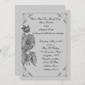 Elegante Black Silver Peony Blume Einladung (Vorne/Hinten)