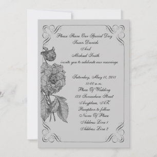 Elegante Black Silver Peony Blume Einladung