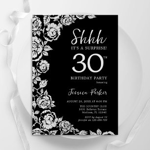 Elegante Black Silver Rose Überraschung 30. Geburt Einladung