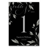 Elegante Black & Silver Script Eukalyptus-Blätter Tischnummer (Rückseite)