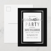 Elegante Black & Silver Typografy Graduation Party Einladungspostkarte (Vorne/Hinten)